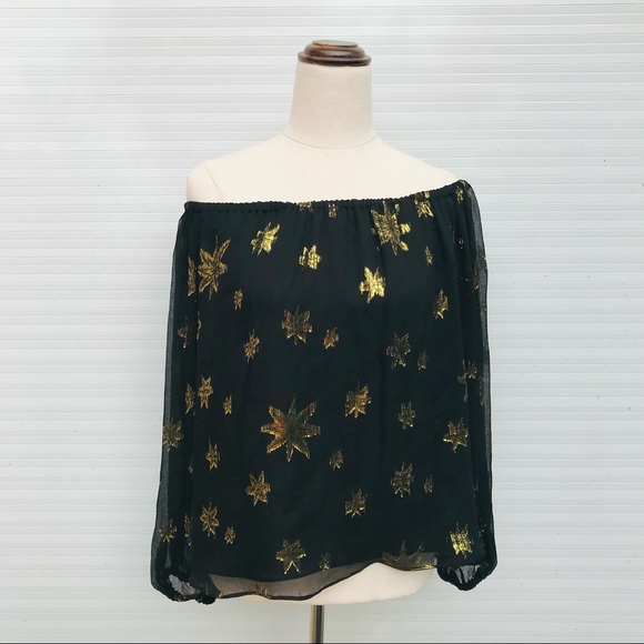 Bec & Bridge Tops - BEC & BRIDGE Black Sheer Cold Shoulder Top Silk Gold Stars  Casual Dressy Size 8